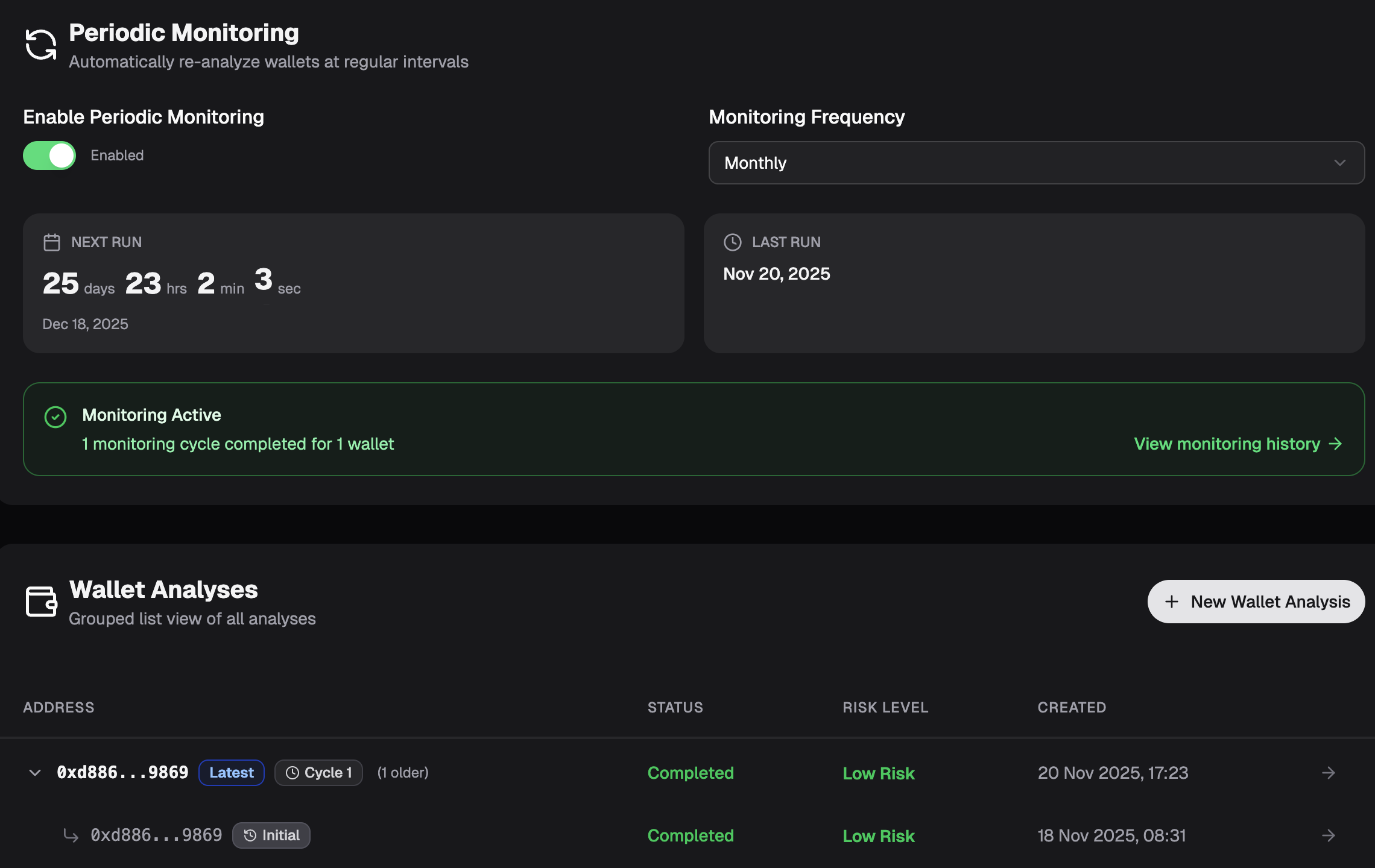 WalletCheck monitoring dark